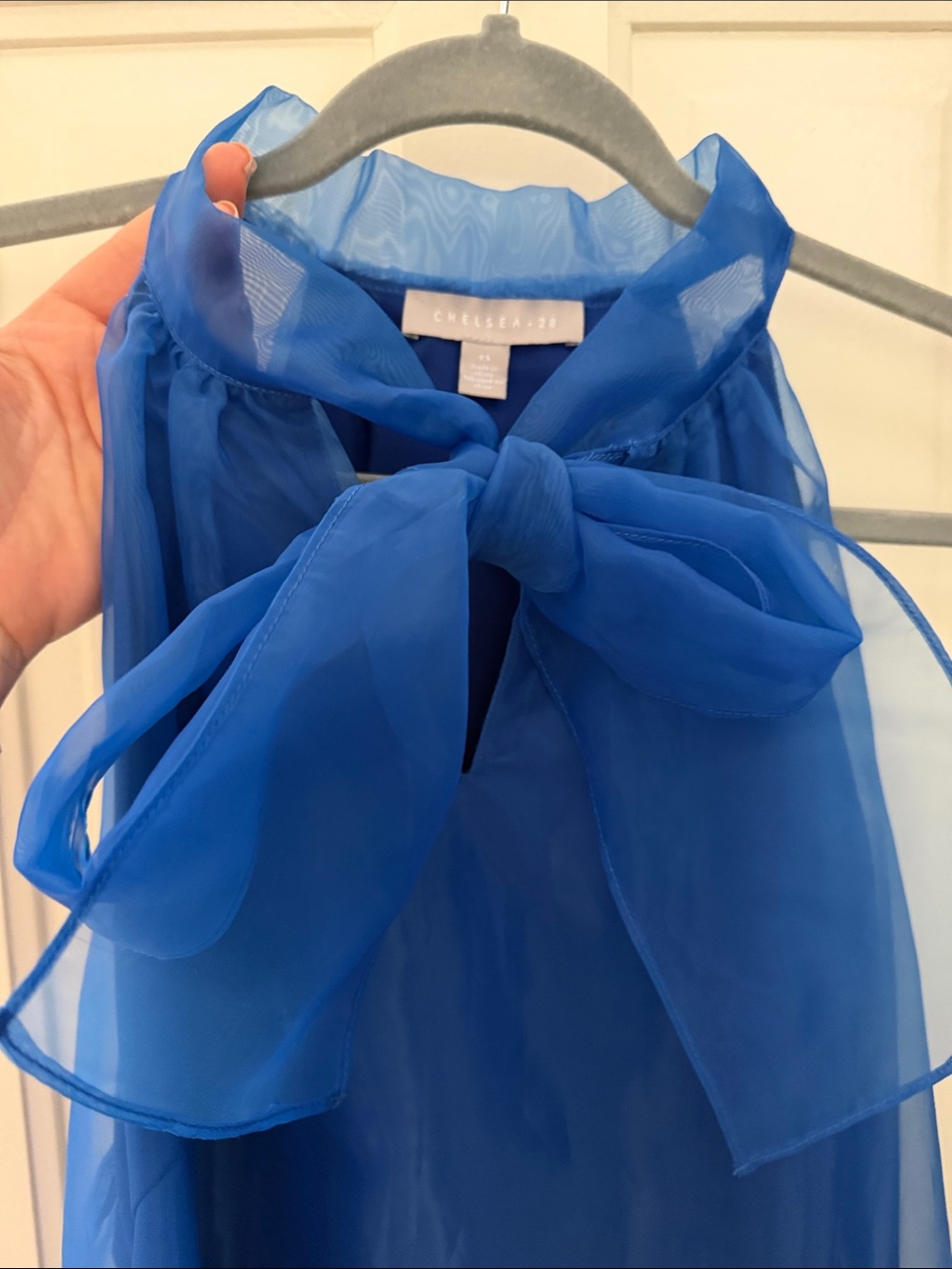 NWOT CHELSEA28 Royal Blue Organza Mini Dress Bow Halter Sleeveless Cocktail - Picture 4 of 9